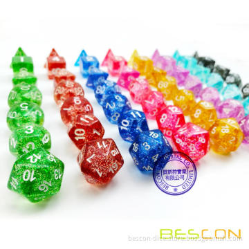 Assorted Colored Glitter Polyhedral Dice 7pcs Set, Glitter RPG Dice Set d4 d6 d8 d10 d12 d20 d%